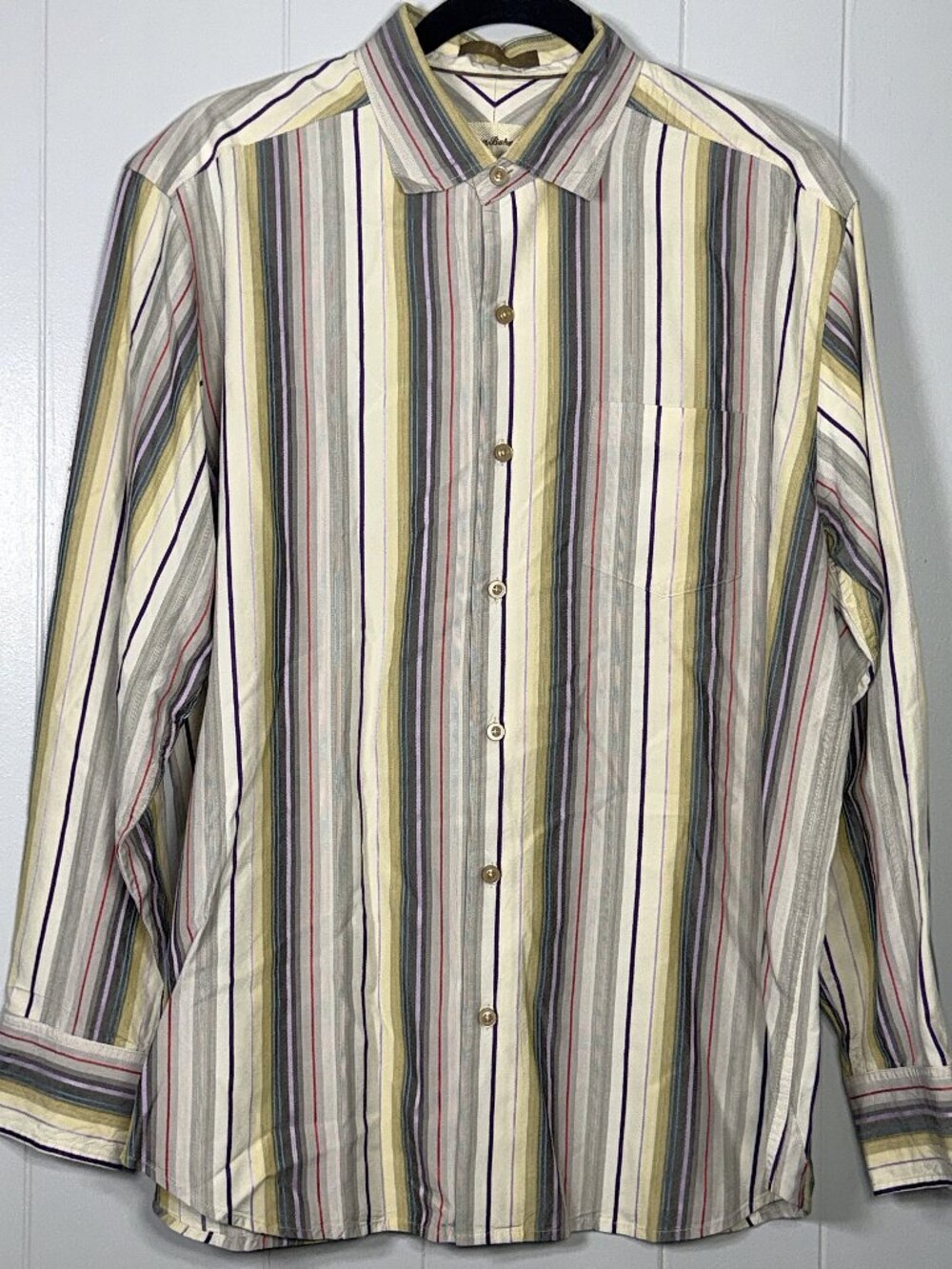 Tommy Bahama 100% Silk Multi-Colored Striped Button-Down Dress Shirt Top Mens M